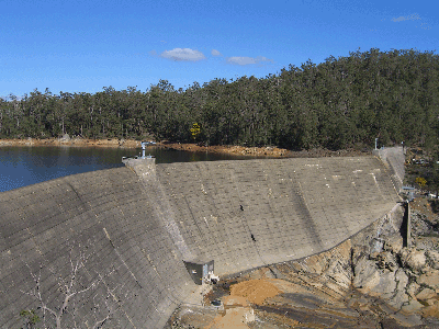 Wellington dam wall east (inland) of Bunbury