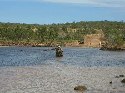Motorbike stopped in the Pentecost River