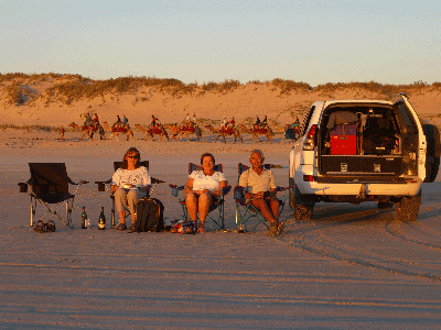 Enjoying the sunset, with John and Jacki, having driven onto Cable Beach