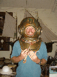 Hutch in Pearl diver's helmet on Pearl Lugger tour